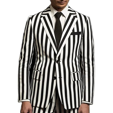 Aidase White and Black Stripe Men's Suits Single Breasted Notch Lapel 2 Piece Jacket Pants Formal Outfits Ropa Hombre Slim Fit Tailor aidase-shop